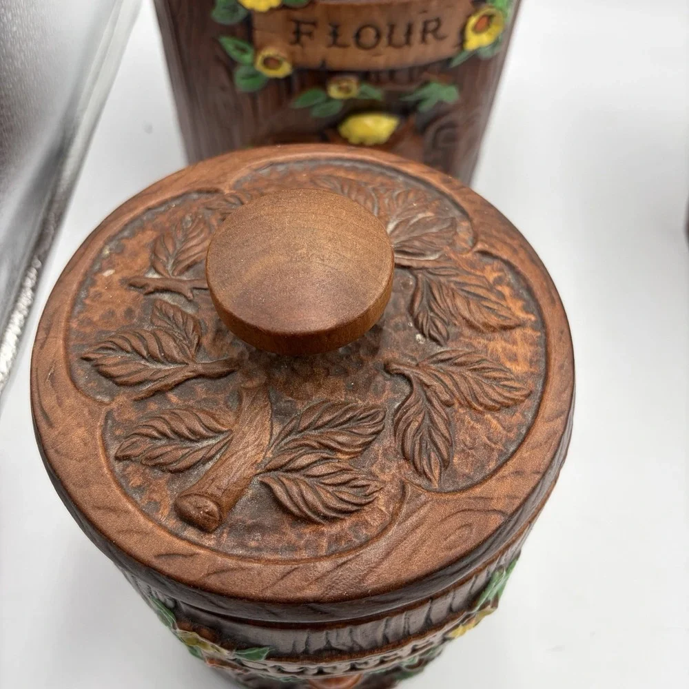 Vtg 1970's Woodsy Owl  Stump Canisters Treasure Craft USA Set of 3‎ MCM Rare HTF
